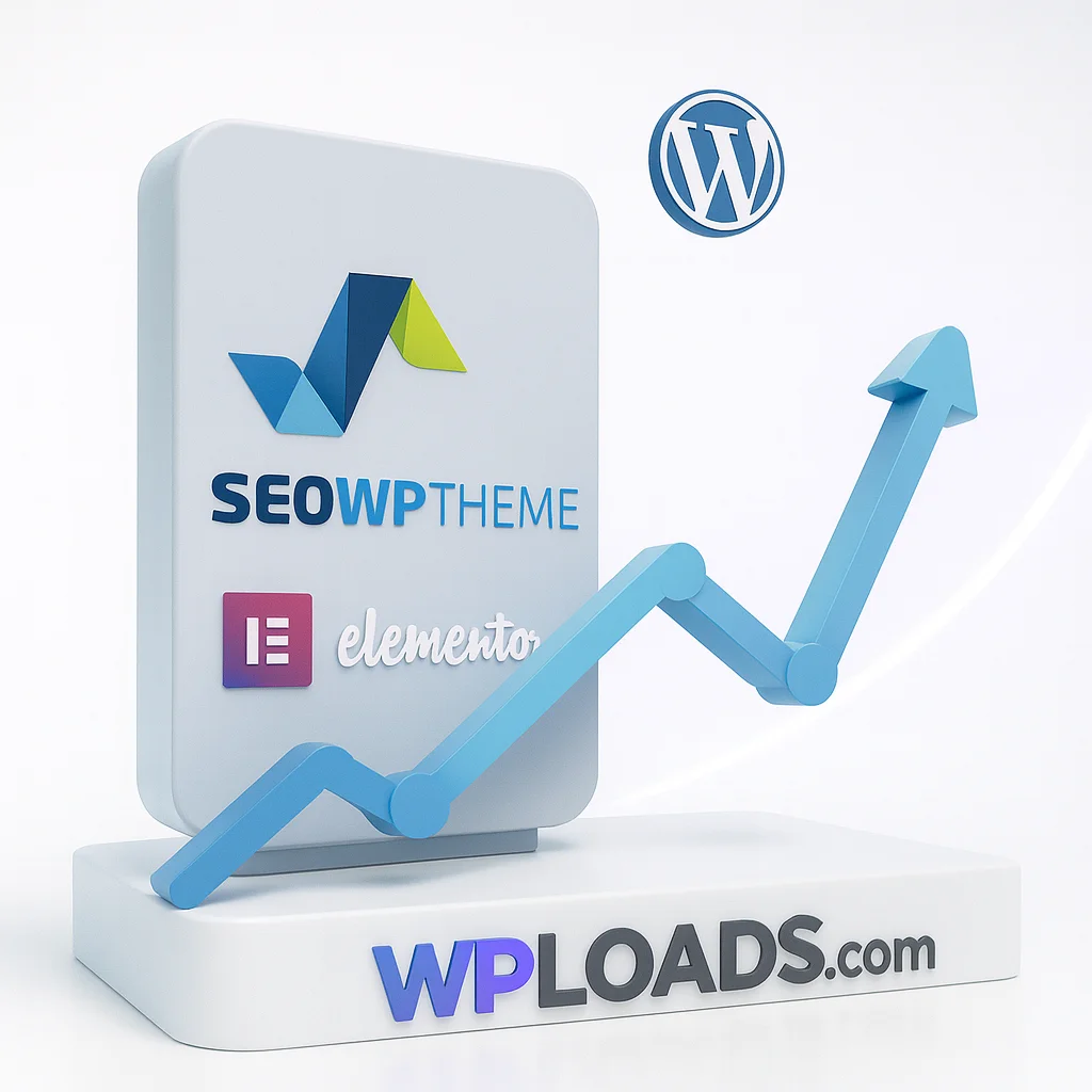 SEOWP Digital Marketing WordPress Theme con gráfico de crecimiento y logotipo WordPress