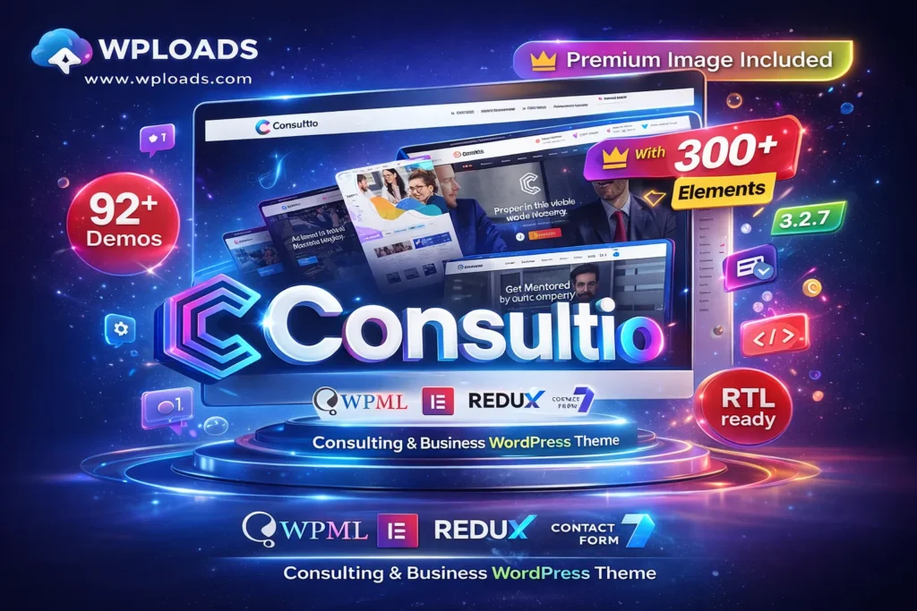 Consultio WordPress Theme – tema profesional para consultoría y negocios con diseño corporativo moderno y compatible con Elementor
