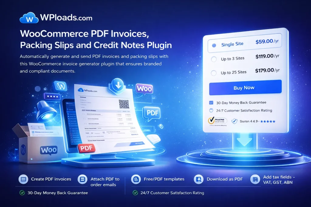 WooCommerce PDF Invoices by WebToffee plugin para generar facturas PDF automáticas en WooCommerce