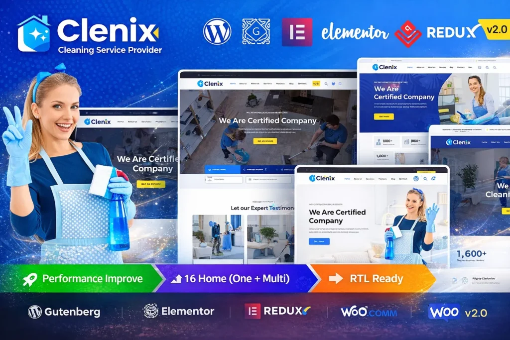 Clenix WordPress theme servicios limpieza empresa cleaning responsive