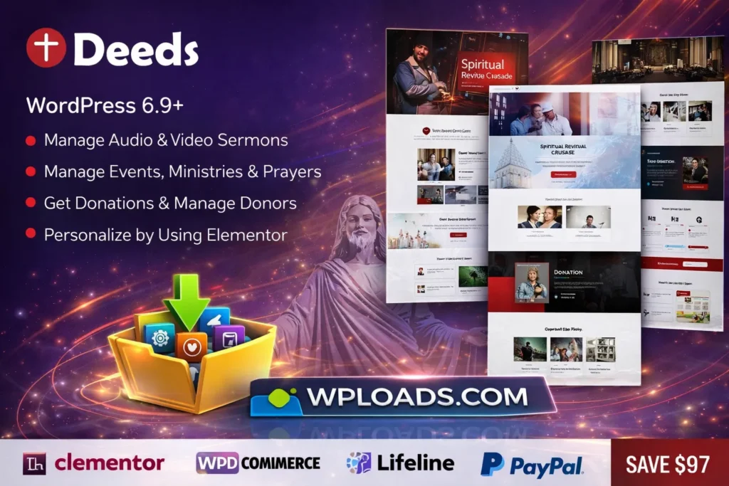 Deeds WordPress Theme tema para iglesias con eventos y donaciones online
