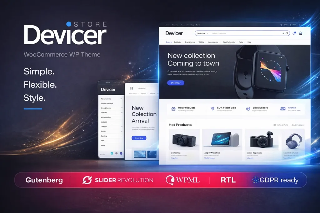 Devicer WordPress theme tienda tecnologia ecommerce gadgets WooCommerce