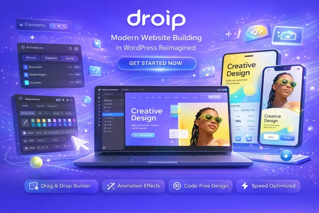 Droip WordPress plugin constructor visual no code con diseño avanzado