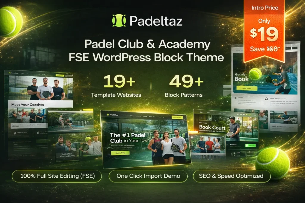 Padeltaz WordPress Theme club padel academia deportiva reservas online