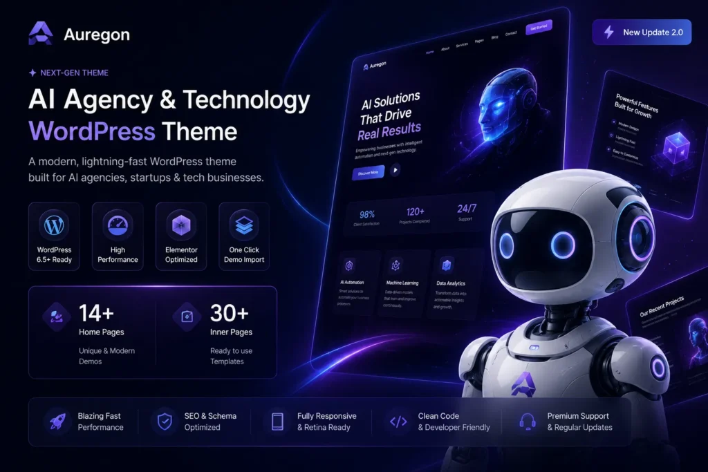 Auregon AI Agency Technology WordPress Theme premium